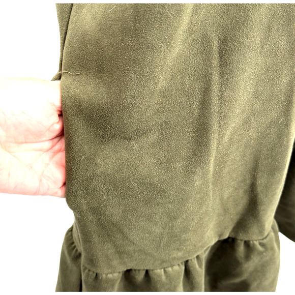Sharagano Dress Women's 14 Olive Green Faux Suede Puff Sleeve Forest Fairy Shift - Picture 3 of 8